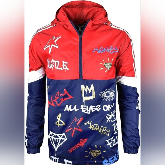 New Men's Graffiti Lightweight Urban Windbreaker Hoodie Multiple Sizes - Picture 4 of 6